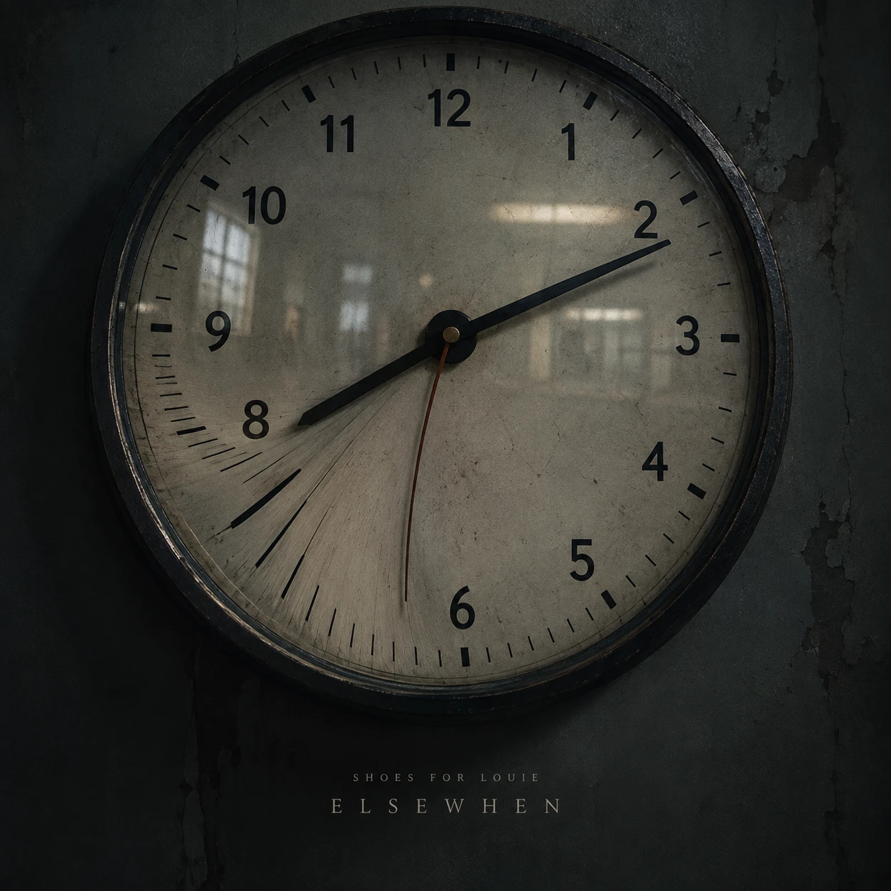 Elsewhen artwork: an aged clock whose face bends and stretches near the seven, with Shoes For Louie and Elsewhen beneath it.